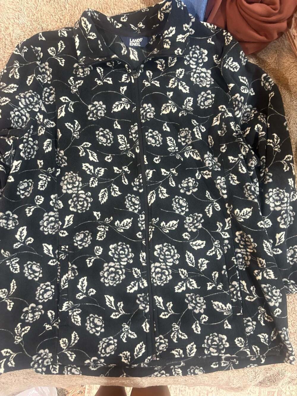 Lands' End Full Zip Floral Fleece Jacket, Size 2X (20W-22W)